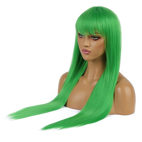 Neon Green Hair Wig With Bangs For Women Drag Queen - Picture 1 of 6